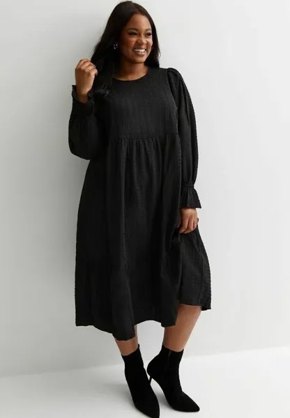 Платье из джерси Curves Textured Tiered Hem Midi New Look Curves, черный