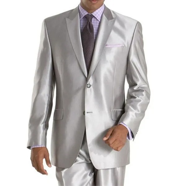 Новое поступление 2022, мужские костюмы, смокинги для жениха с пиковым отворотом, блестящие серебряные свадебные костюмы для лучших мужчин