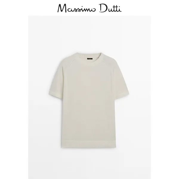 Свитер вязаный мужской Massimo Dutti с круглым вырезом и короткими рукавами, кремовый