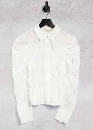 Кремово-серая фактурная рубашка с объемными рукавами Ghospell-Белый