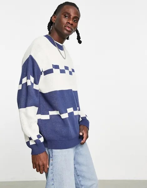 Вязаный джемпер с узором в неровную полоску ASOS DESIGN-Голубой