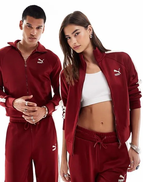 PUMA – Iconic T7 – спортивная куртка бордового цвета