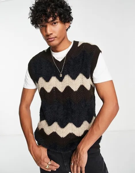 Черная фактурная трикотажная майка с зигзагообразными деталями ASOS DESIGN