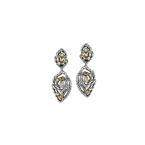 Серьги Algenda, серебро, 925 проба, цитрин, цаворит, опал, хризолит