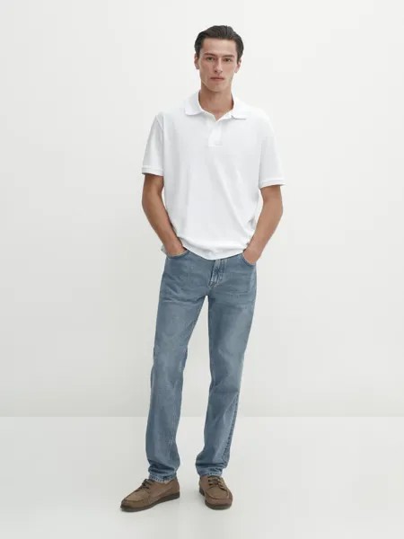 Рубашка поло из мерсеризованного хлопка с короткими рукавами Massimo Dutti, белый