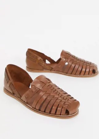 Светло-коричневые кожаные плетеные сандалии ASOS DESIGN-Коричневый цвет