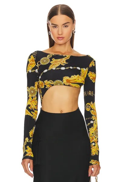 Боди Versace Jeans Couture Long Sleeve Cut Out, цвет Black & Gold