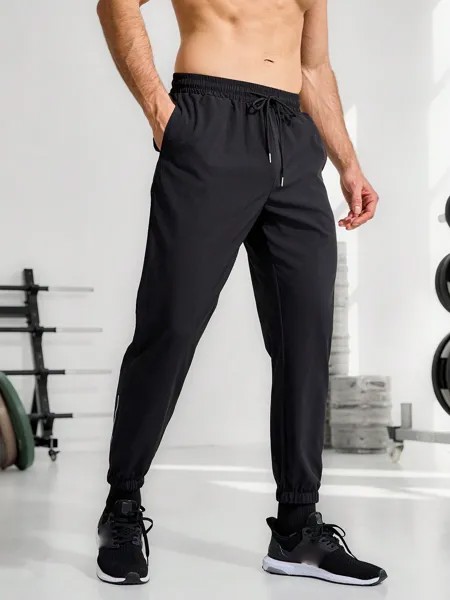 Мужские однотонные спортивные брюки с эластичной резинкой на талии, черный