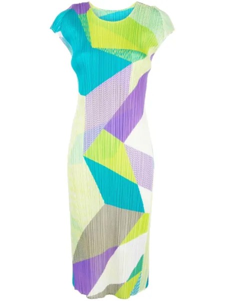 Pleats Please Issey Miyake платье-трапеция с абстрактным узором, зеленый