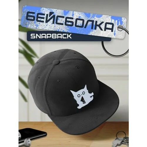 Бейсболка, кепка черная с белым принтом животные Кошки - 97
