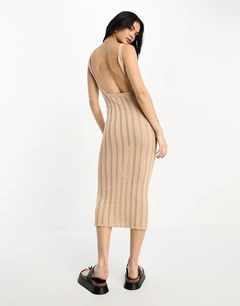 Трикотажное платье миди с глубоким вырезом на спине ASOS DESIGN