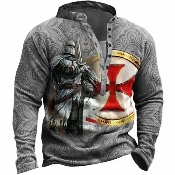 Мужская винтажная толстовка Henley с принтом Templar Cross