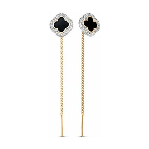 Серьги цепочки Infini, красное золото, 585 проба, фианит, черный, золотой