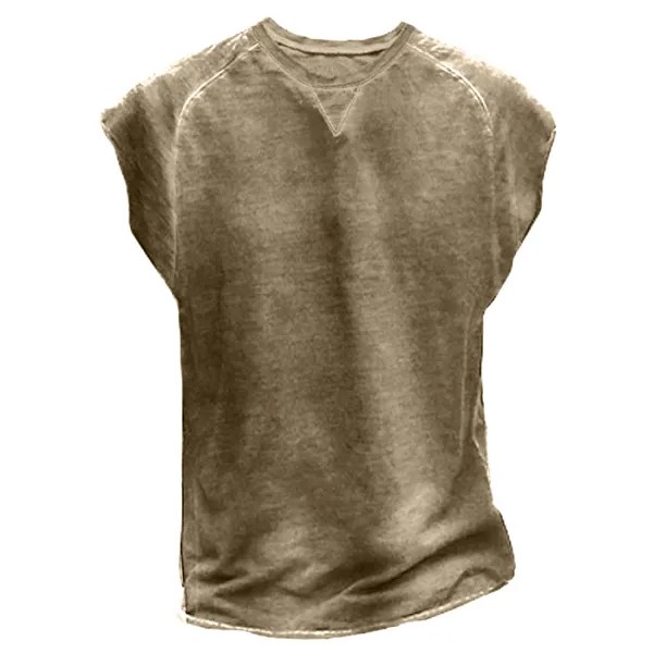 Мужская винтажная футболка без рукавов с необработанными краями