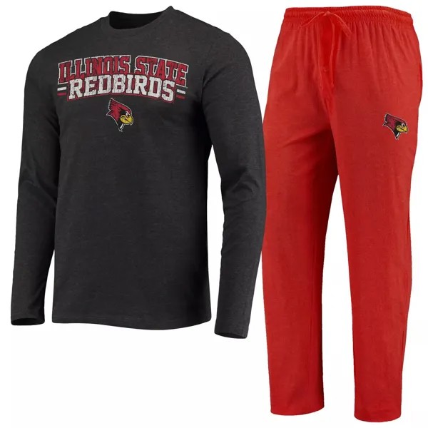 Мужская футболка Concepts Sport Red/Heared Charcoal Illinois State Redbirds Meter с длинными рукавами и брюки, комплект для сна