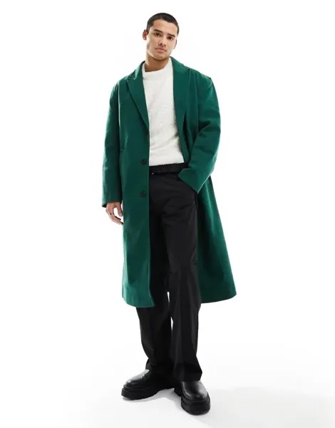 Зеленое шерстяное пальто свободного кроя ASOS