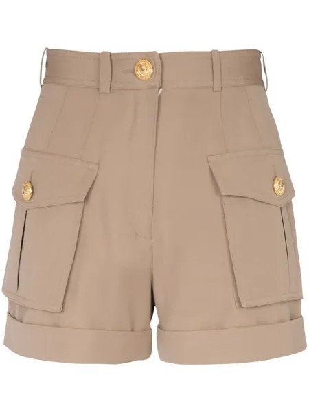 Balmain high-waisted flap-pocket shorts, нейтральный цвет