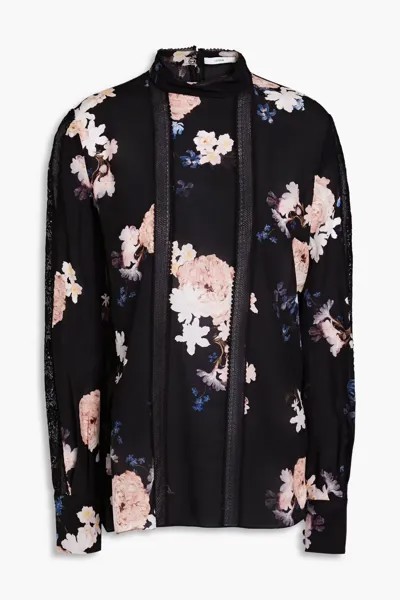 Блуза Letitia из шелкового крепдешина с кружевными вставками и цветочным принтом Erdem, черный