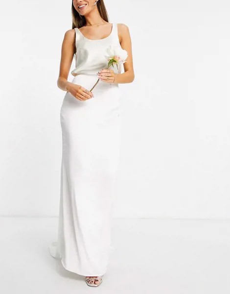 Свадебная облегающая юбка цвета слоновой кости со шлейфом от комбинируемого комплекта Lace & Beads Bridal – Выбирай и Комбинируй-Белый