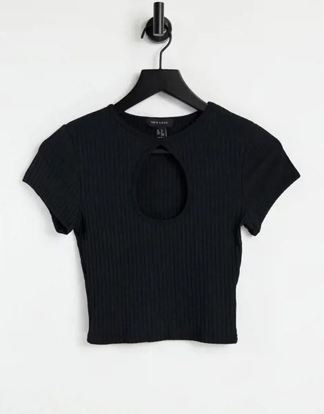 Черная укороченная футболка с вырезом-каплей New Look-Черный цвет