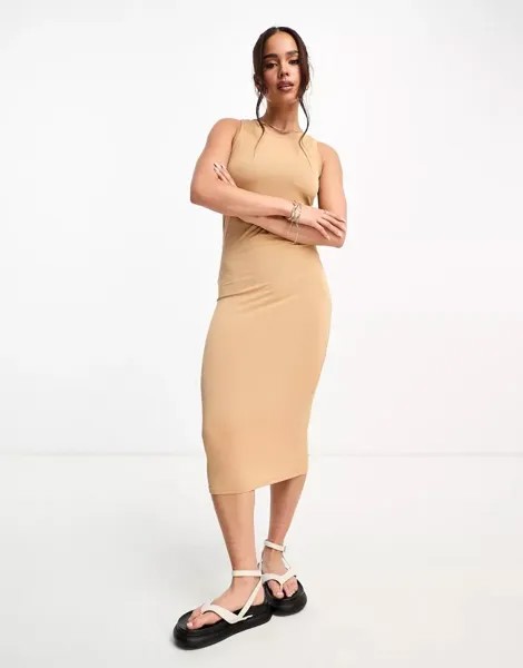 Платье миди из джерси Vero Moda бежевого цвета