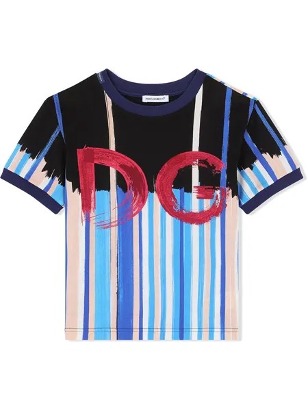 Dolce & Gabbana Kids футболка в полоску в логотипом