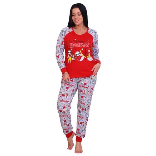 Костюм пижама кофта и брюки, размер 48-50, хлопок, Рождество