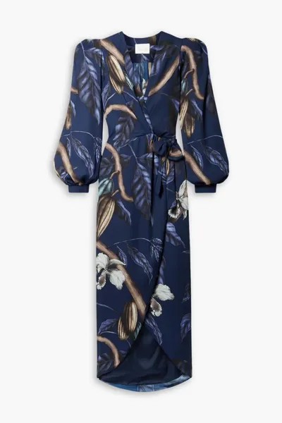 Платье миди из крепа с запахом Reino Vegetal Johanna Ortiz, темно-синий