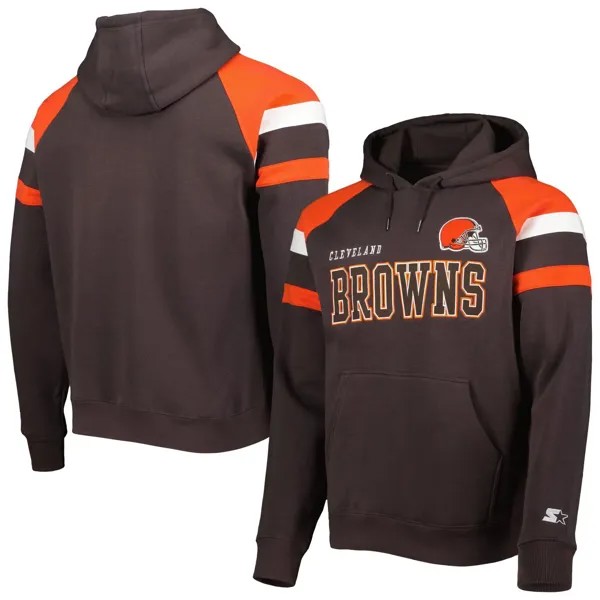 Мужской коричневый пуловер с капюшоном Cleveland Browns Draft из флиса реглан Starter