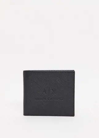 Черный кожаный бумажник с тисненым логотипом 