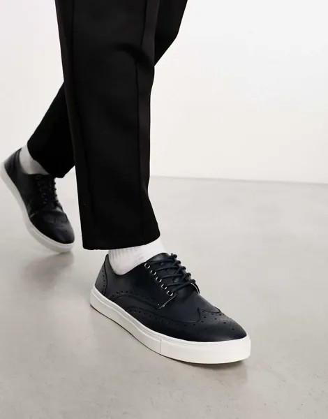 Темно-синие туфли-броги на шнуровке из искусственной кожи ASOS DESIGN