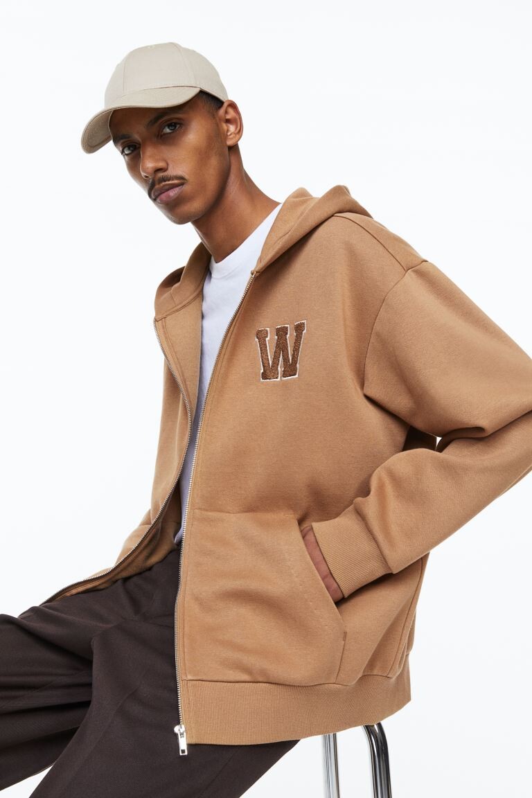 Толстовка с капюшоном на молнии свободного кроя H&M, темно-бежевый/w
