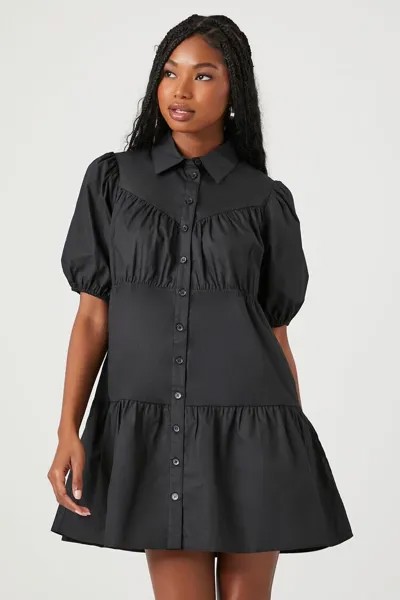 Многоярусное мини-платье-рубашка Forever 21, черный