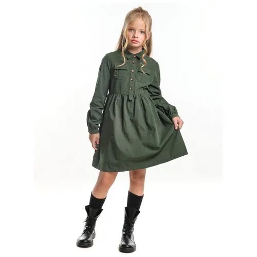 Платье Mini Maxi, хлопок, однотонное, размер 122, хаки