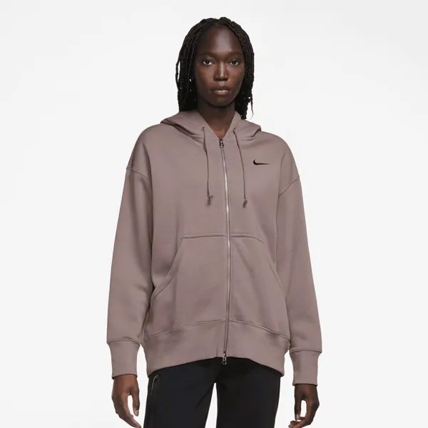 Спортивная одежда Объемная толстовка с молнией во всю длину из флиса Phoenix NIKE, цвет smokey mauve/black