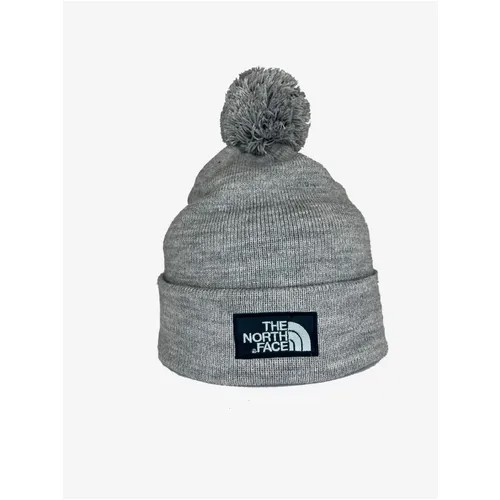 Шапка бини The North Face зимняя, шерсть, с помпоном, размер 50/58, серый