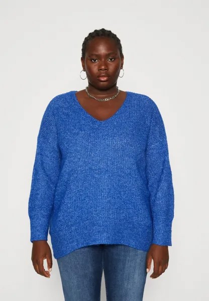 Свитшот Vero Moda Curve VMCMILI V NECK LONG, цвет beaucoup blue melange