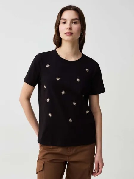 Футболка с вышивкой божьи коровки из люрекса Ovs, цвет black