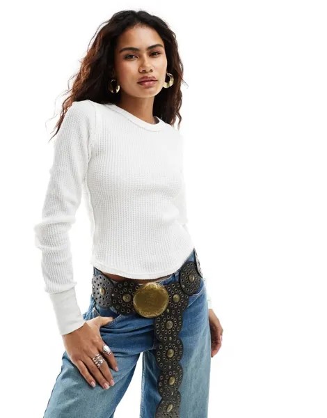 Белый вафельный топ с длинными рукавами Free People