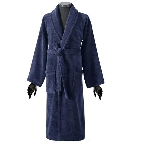 Халат KARNA средней длины, на завязках, длинный рукав, карманы, размер 50, синий