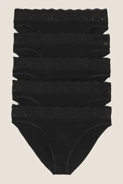 Кружевное бикини с высокой талией - 5 пар Marks & Spencer, черный