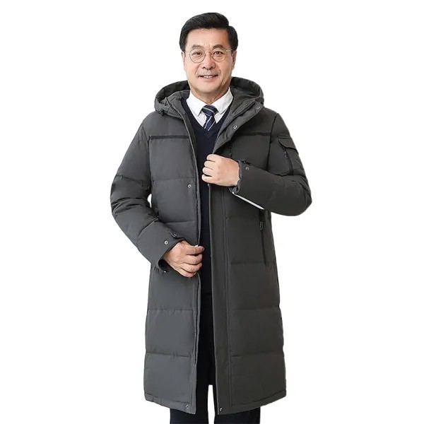 2023 модное пальто, утепленная куртка, Мужская удлиненная теплая парка с капюшоном, пальто на белом утином пуху, высококачественное мужское н...