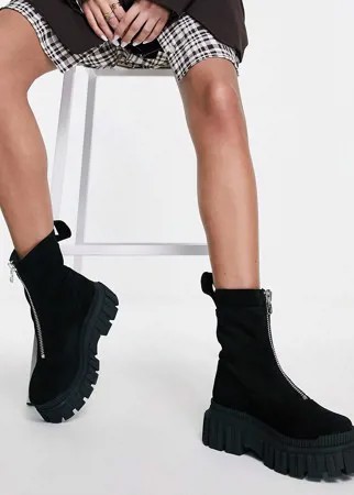 Черные замшевые ботинки с молнией спереди ASOS DESIGN Ariel Premium-Черный цвет