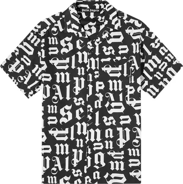 Рубашка Palm Angels Broken Monogram Bowling Shirt 'Black/White', черный