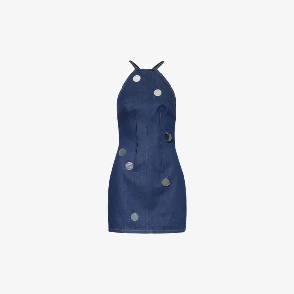 Джинсовое мини-платье средней степени стирки с зеркальными украшениями David Koma, синий