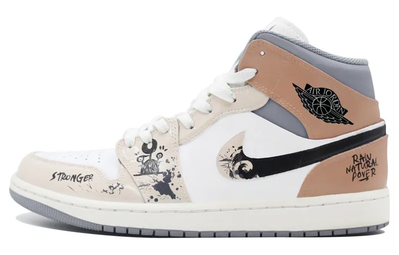 Кроссовки Air Jordan 1 Vintage Basketball Shoes Men Mid-top Brown/White, коричневый