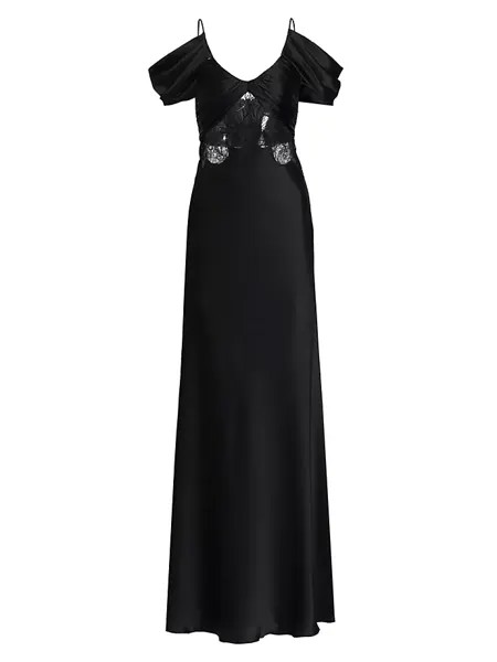 Драпированное платье с кружевной вставкой Alberta Ferretti, черный