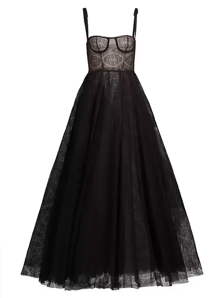 Расклешенное платье с кружевным корсетом Giambattista Valli, черный