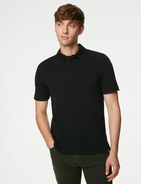 Рубашка поло из чистого хлопка пике Marks & Spencer, черный