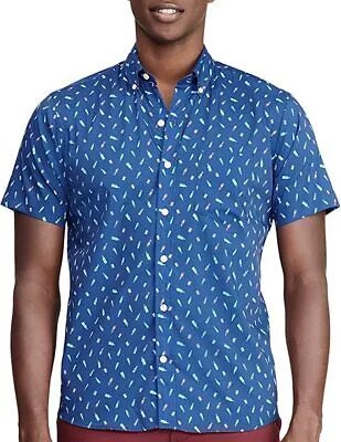 IZOD Мужская рубашка на пуговицах с коротким рукавом с коктейльным принтом X-Large Темно-синяя